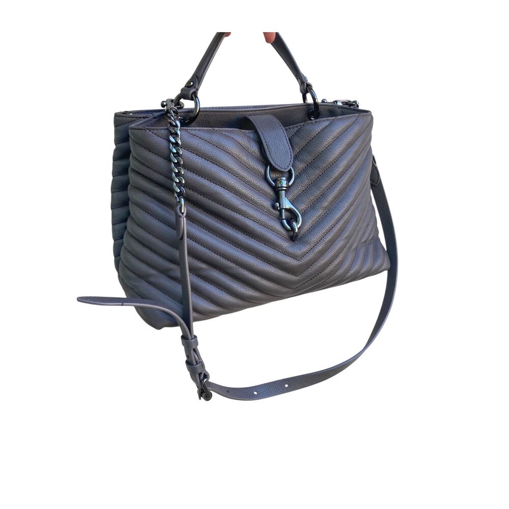 Rebecca Minkoff Edie Charcoal Quilted Leather Shoulder Bag  Convertible Satchel - Picture 3 of 16
